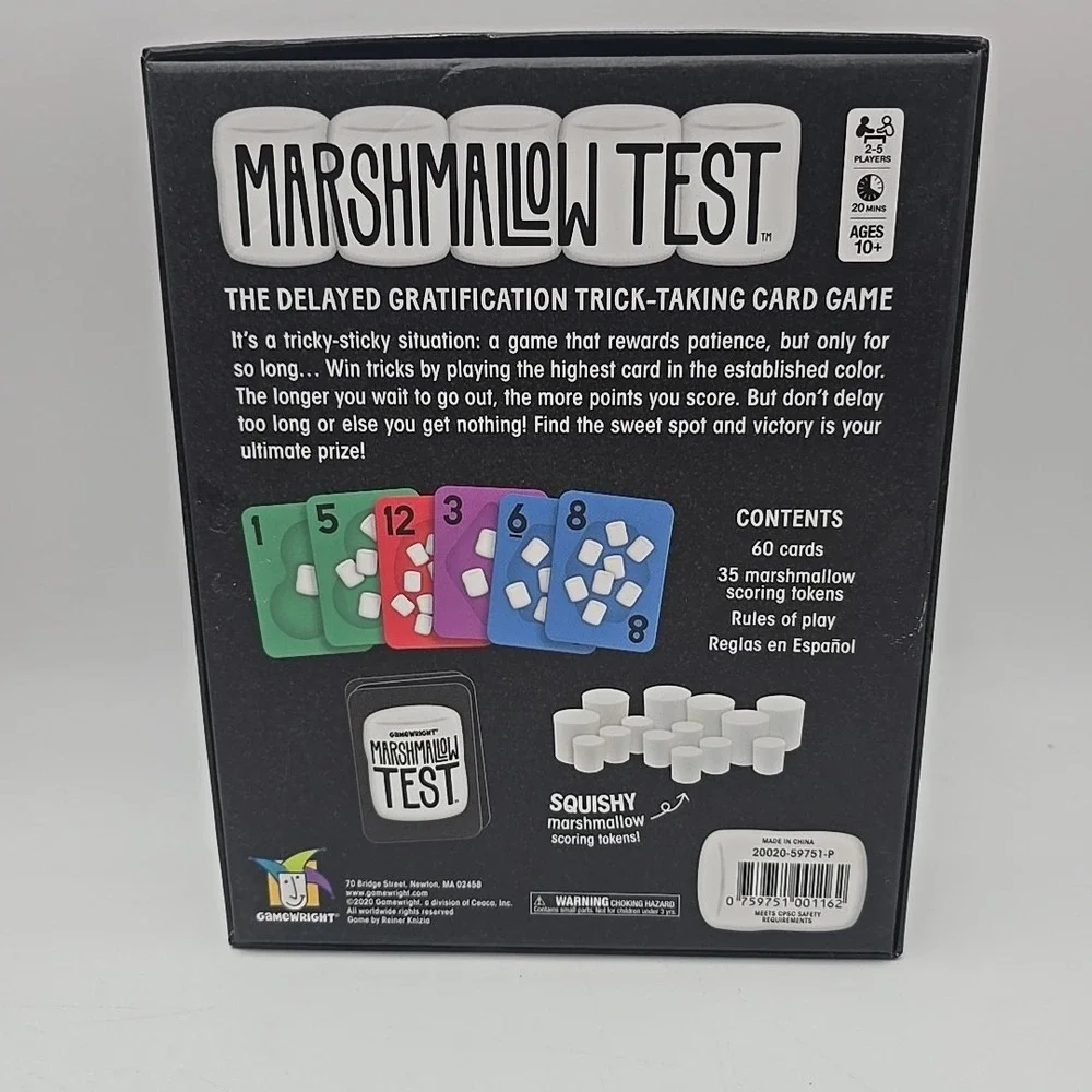 Marshmallow Test Trick-Taking Card Game by Gamewright Open‎ Box